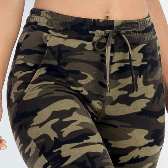 FRENCH TERRY CAMOUFLAGE Joggers w/ Pockets Elastic Waist Workout Sport Gym Pants - Picture 3 of 8